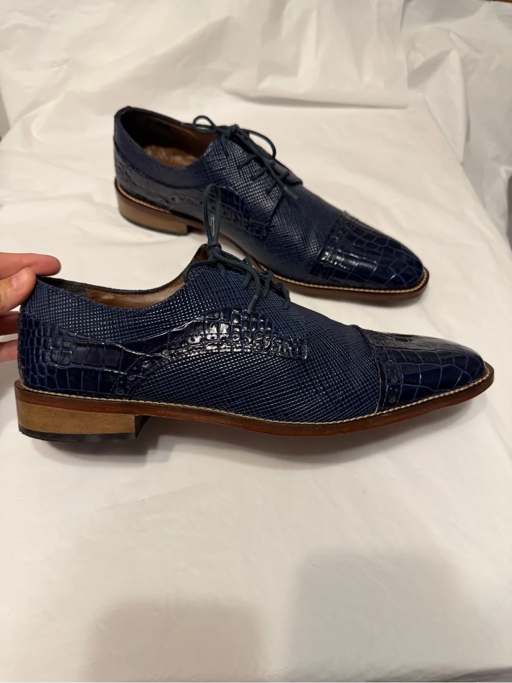 Stacy Adams Rodrigo 25168 Men’s 9M Blue Printed Leather Cap Toe Dress Shoe